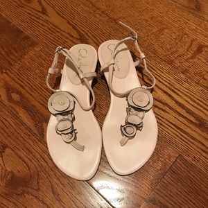 Floral Leather Thong Sandals